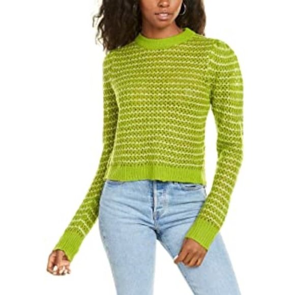 NEW WAYF Green Open Knit Pullover Sweater Medium - Picture 1 of 3